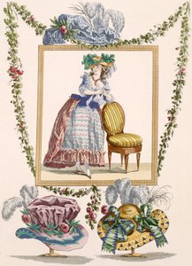 Donna in abito elegante da giorno con cappello, incisione di Duhamel, tavola n.235 da 